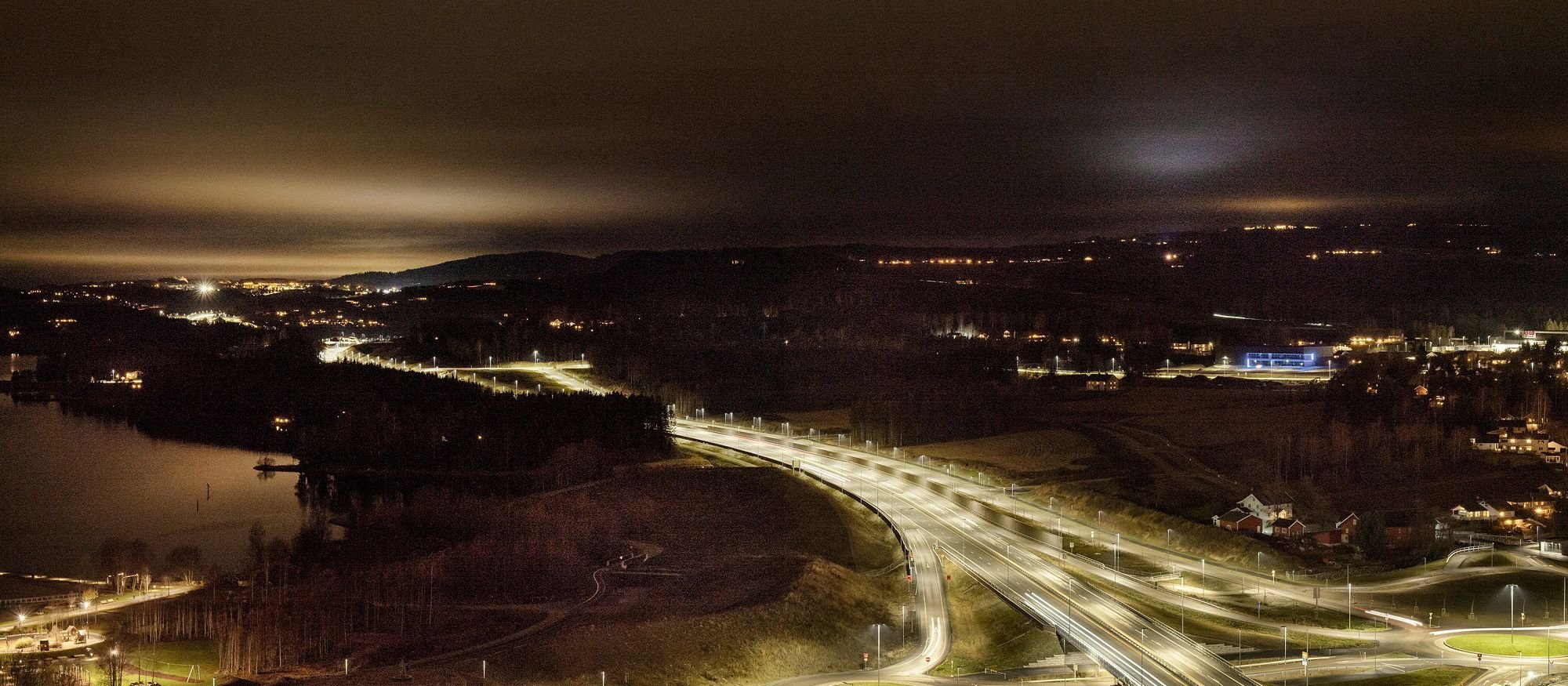 Norwegian road by night. Photo.