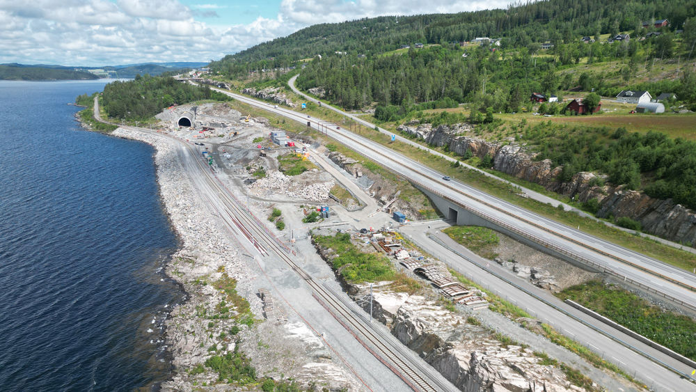 Dronefoto av E6 ved Espa. Foto.