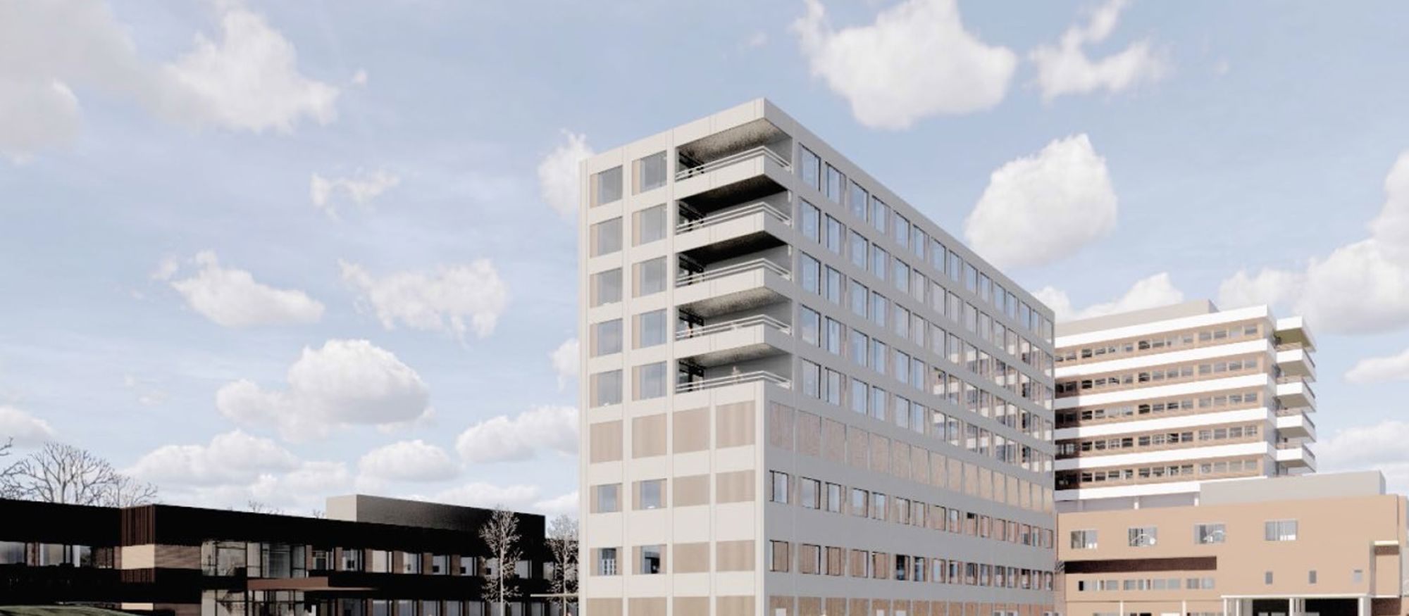 Moderne sykehusbygg. Illustrasjon. 