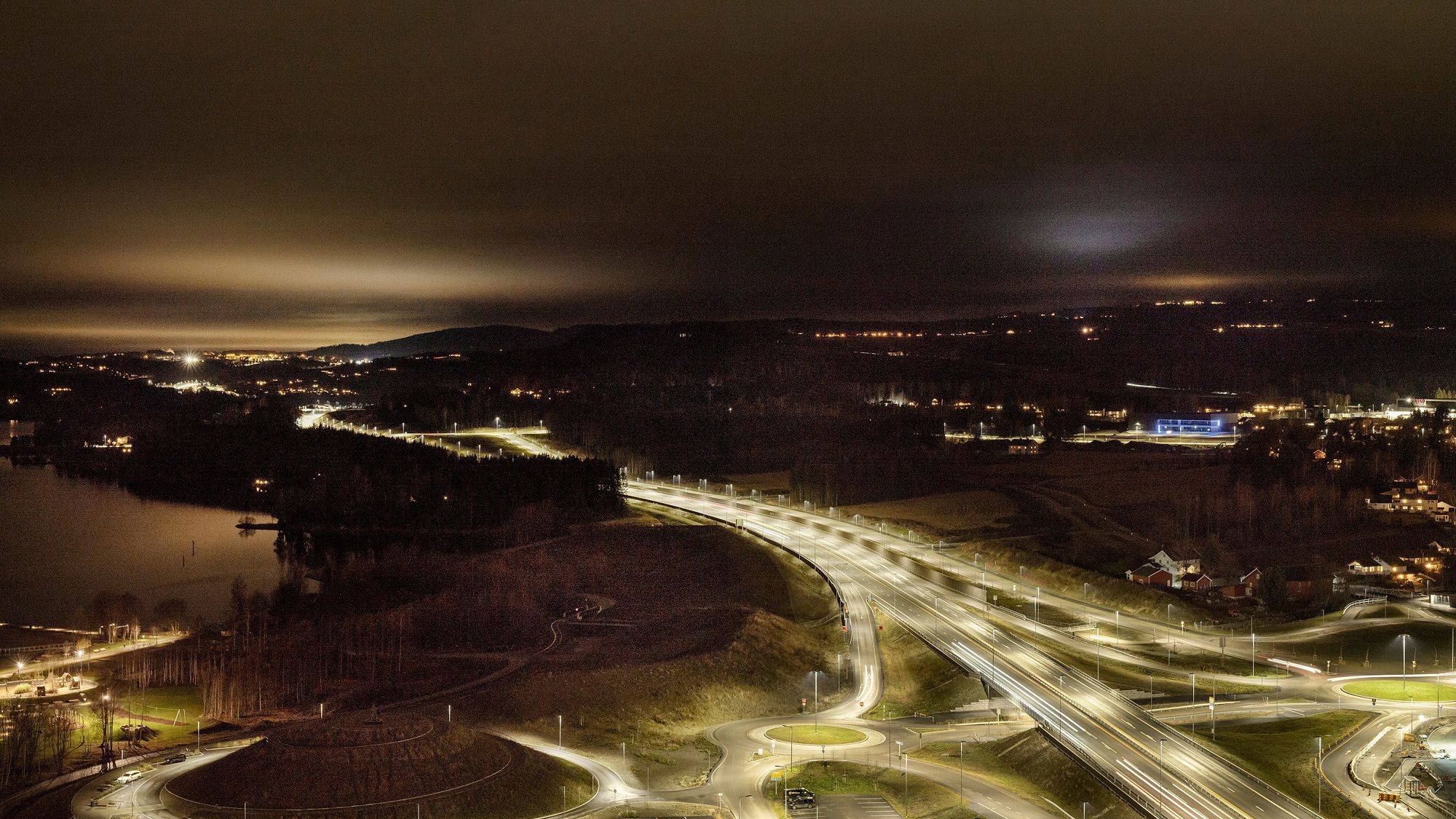 Norwegian road by night. Photo.